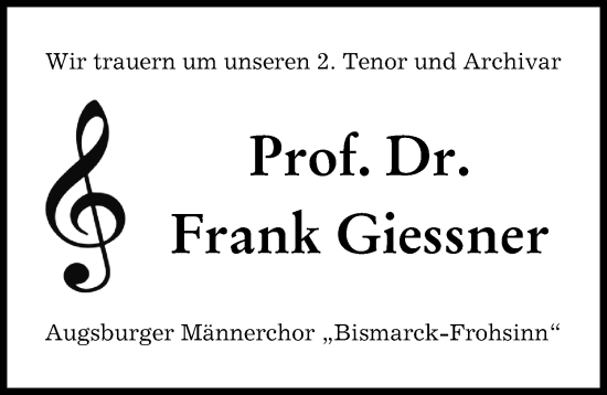 Traueranzeige von Frank Giessner von Augsburger Allgemeine