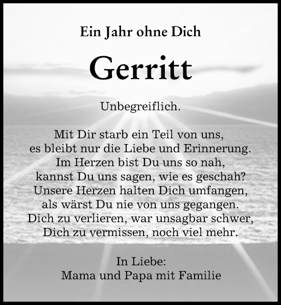 Traueranzeige von Gerritt  von Illertisser Zeitung
