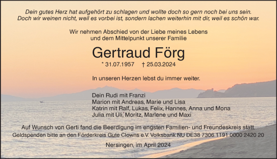 Traueranzeige von Gertraud Förg von Augsburger Allgemeine, Neu-Ulmer Zeitung