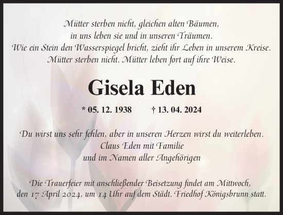 Traueranzeige von Gisela Eden von Augsburg-Land