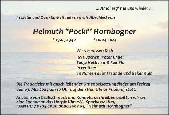 Traueranzeige von Helmuth  Hornbogner von Augsburger Allgemeine, Neu-Ulmer Zeitung