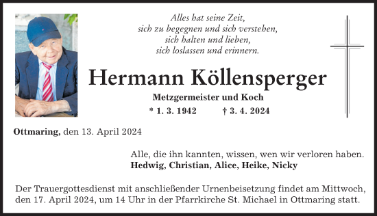 Traueranzeige von Hermann Köllensperger von Friedberger Allgemeine, Augsburger Allgemeine