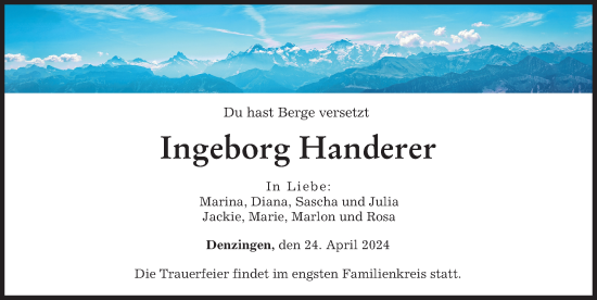 Traueranzeige von Ingeborg Handerer von Günzburger Zeitung