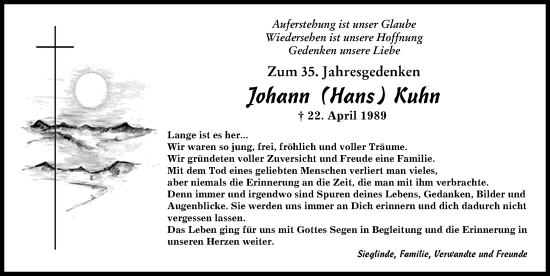 Traueranzeige von Johann Kuhn von Augsburger Allgemeine