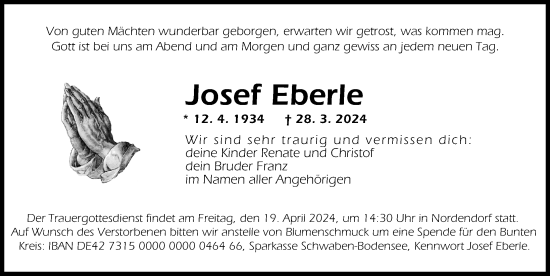 Traueranzeige von Josef Eberle von Augsburg-Land