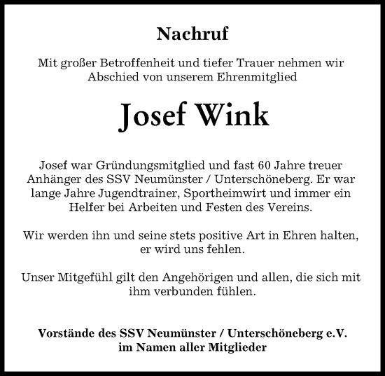 Traueranzeige von Josef Wink von Augsburg-Land