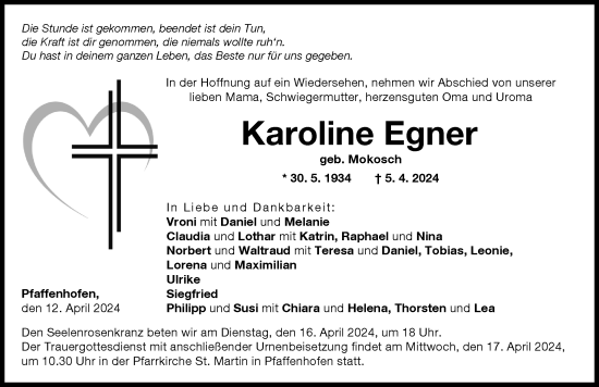 Traueranzeige von Karoline Egner von Neu-Ulmer Zeitung