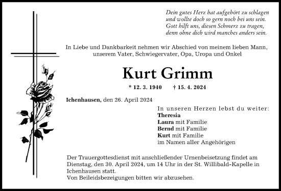 Traueranzeige von Kurt Grimm von Günzburger Zeitung