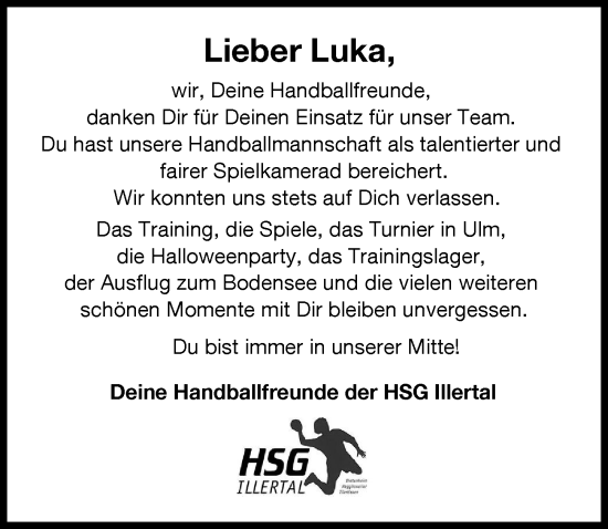 Traueranzeige von Luka  von Illertisser Zeitung