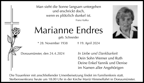 Traueranzeige von Marianne Endres von Donauwörther Zeitung