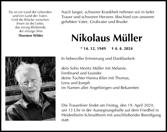 Traueranzeige von Nikolaus Müller von Augsburger Allgemeine