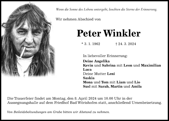 Traueranzeige von Peter Winkler von Mindelheimer Zeitung