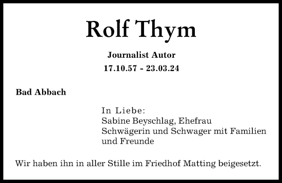 Traueranzeige von Rolf Thym von Augsburger Allgemeine