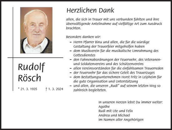 Traueranzeige von Rudolf Rösch von Günzburger Zeitung
