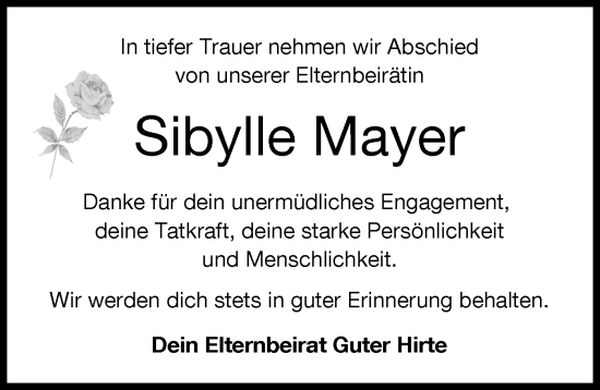 Traueranzeige von Sibylle Mayer von Illertisser Zeitung