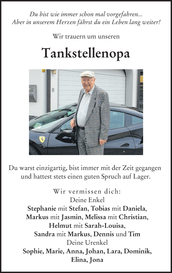 Traueranzeige von Tankstellenopa  von Donauwörther Zeitung