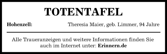 Traueranzeige von Totentafel vom 22.04.2024 von Aichacher Nachrichten