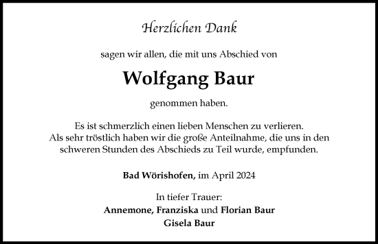 Traueranzeige von Wolfgang Baur von Mindelheimer Zeitung