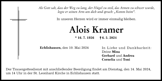 Traueranzeige von Alois Kramer von Günzburger Zeitung