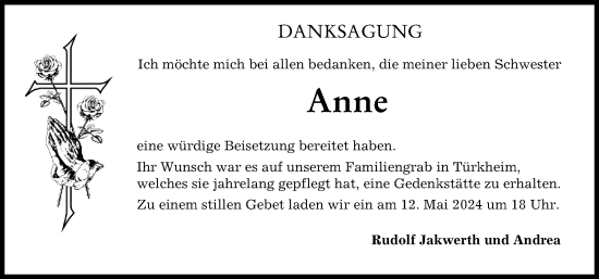 Traueranzeige von Anne  von Mindelheimer Zeitung