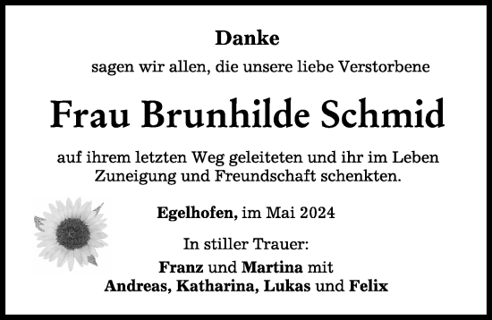 Traueranzeige von Brunhilde Schmid von Mindelheimer Zeitung
