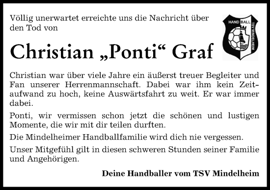 Traueranzeige von Christian Graf von Mindelheimer Zeitung