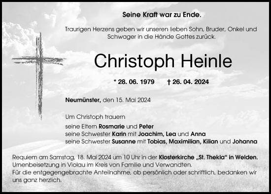 Traueranzeige von Christoph Heinle von Augsburg-Land
