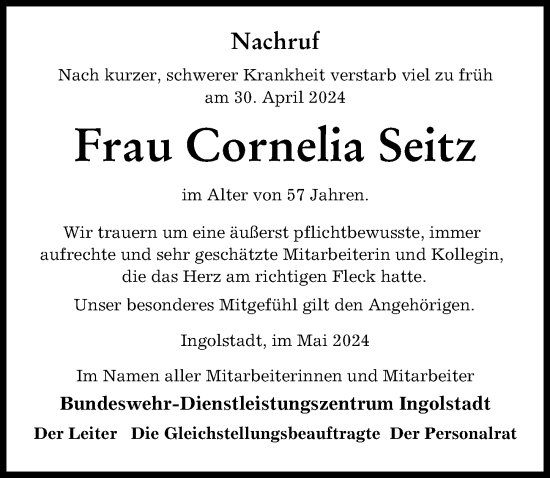 Traueranzeige von Cornelia Seitz von Neuburger Rundschau