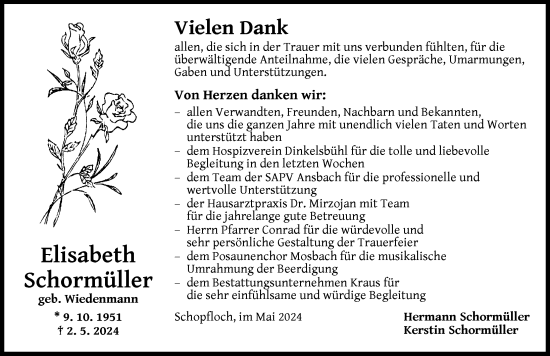 Traueranzeige von Elisabeth Schormüller von Rieser Nachrichten
