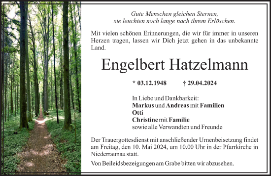 Traueranzeige von Engelbert Hatzelmann von Mittelschwäbische Nachrichten