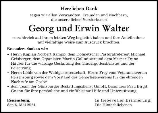 Traueranzeige von Erwin Walter von Günzburger Zeitung