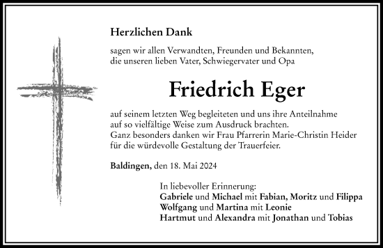 Traueranzeige von Friedrich Eger von Rieser Nachrichten