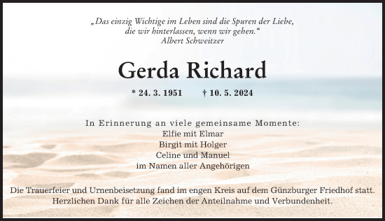 Traueranzeige von Gerda Richard von Günzburger Zeitung