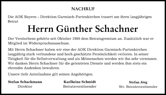 Traueranzeige von Günther Schachner von Landsberger Tagblatt