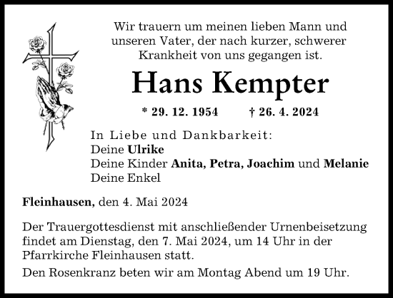 Traueranzeige von Hans Kempter von Augsburg-Land