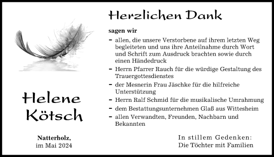 Traueranzeige von Helene Kötsch von Donauwörther Zeitung