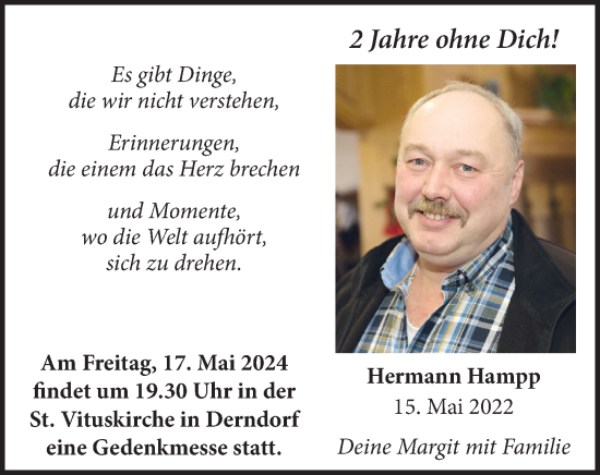 Traueranzeige von Hermann Hampp von Mindelheimer Zeitung