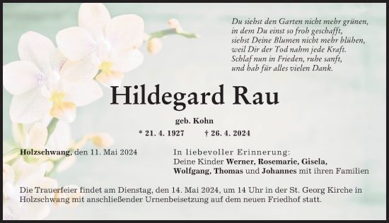 Traueranzeige von Hildegard Rau von Augsburger Allgemeine, Neu-Ulmer Zeitung