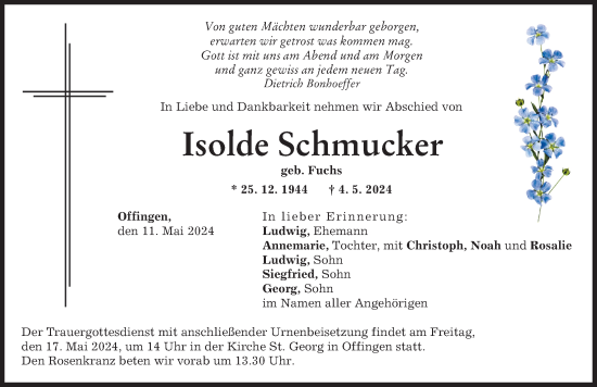 Traueranzeige von Isolde Schmucker von Günzburger Zeitung