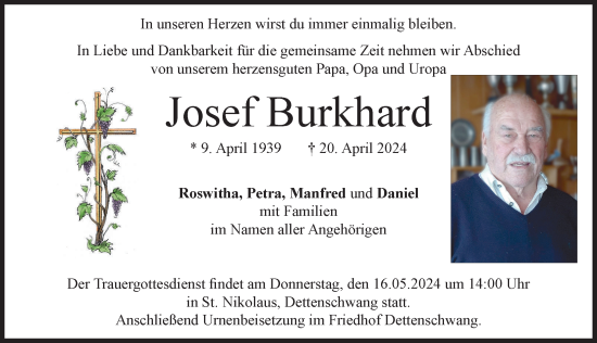 Traueranzeige von Josef Burkhard von Landsberger Tagblatt