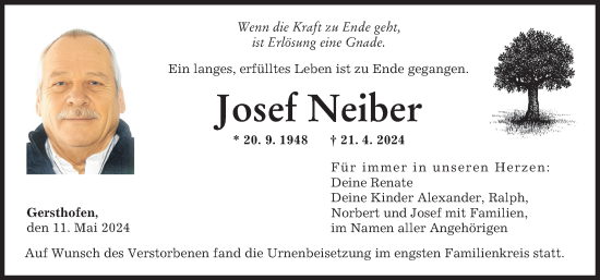 Traueranzeige von Josef Neiber von Donauwörther Zeitung, Augsburger Allgemeine