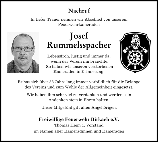 Traueranzeige von Josef Rummelsspacher von Schwabmünchner Allgemeine