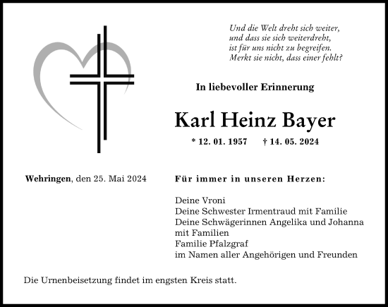Traueranzeige von Karl Heinz Bayer von Schwabmünchner Allgemeine