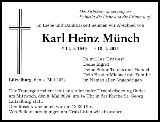 Traueranzeige von Karl Heinz Münch von Augsburger Allgemeine