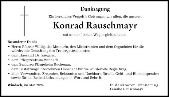 Traueranzeige von Konrad Rauschmayr von Landsberger Tagblatt
