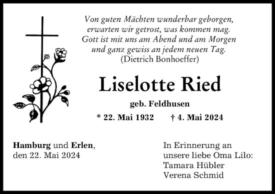 Traueranzeige von Liselotte Ried von Augsburg-Land