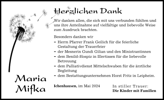 Traueranzeige von Maria Mifka von Günzburger Zeitung