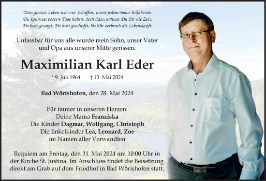 Traueranzeige von Maximilian Karl Eder von Mindelheimer Zeitung