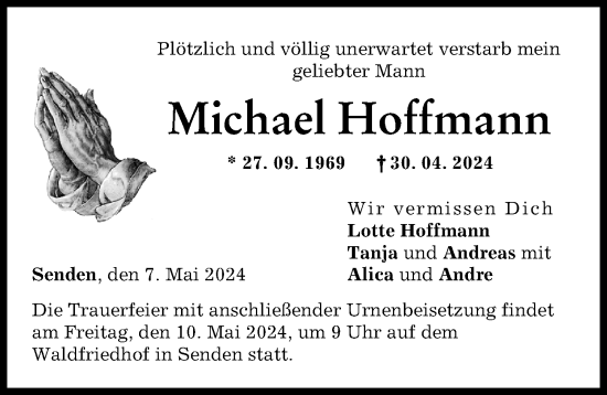 Traueranzeige von Michael Hoffmann von Neu-Ulmer Zeitung