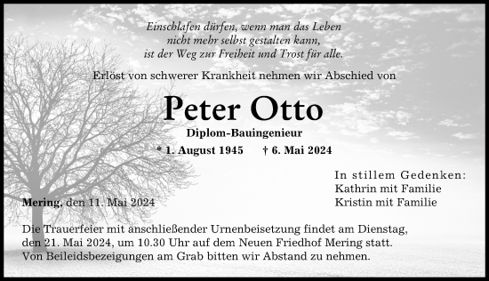 Traueranzeige von Peter Otto von Augsburger Allgemeine
